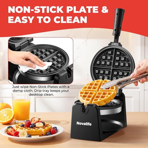 Waffle Maker, Rotating Belgian Waffle Maker, 180° Flip Waffle Iron, Non-Stick Plate, Adjustable Browning Control, Foldable Cool Touch Handle, Removable Drip Tray, Space Saving Storage, Stainless Steel in Saudi Arabia
