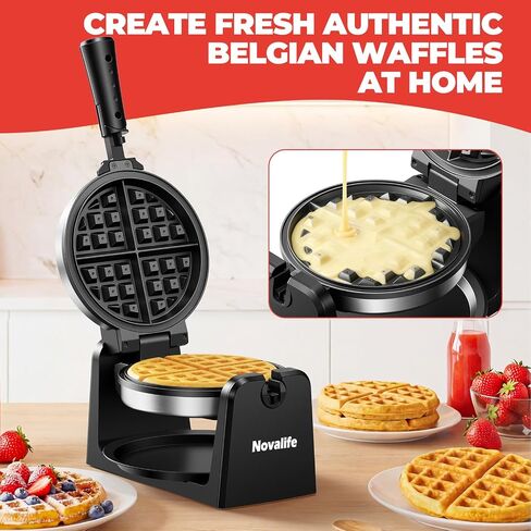Waffle Maker, Rotating Belgian Waffle Maker, 180° Flip Waffle Iron, Non-Stick Plate, Adjustable Browning Control, Foldable Cool Touch Handle, Removable Drip Tray, Space Saving Storage, Stainless Steel in Saudi Arabia