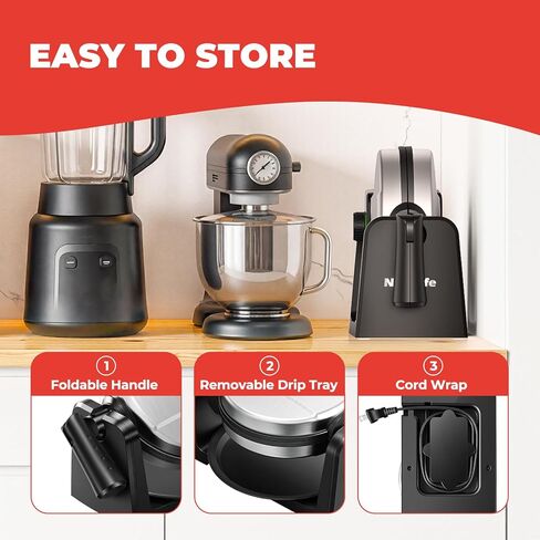 Waffle Maker, Rotating Belgian Waffle Maker, 180° Flip Waffle Iron, Non-Stick Plate, Adjustable Browning Control, Foldable Cool Touch Handle, Removable Drip Tray, Space Saving Storage, Stainless Steel in Saudi Arabia