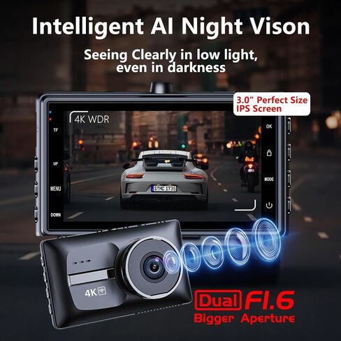X18 4K Dash Cam أمامية وخلفية، بطاقة مجانية سعة 64 جيجابايت (256 جيجابايت كحد أقصى)، 4K+1080P Dual STARVIS 2 Dash Camera للسيارات، 5.8 جيجا هرتز WiFi حتى 20 ميجابايت / ثانية، رؤية ليلية WDR، 3 بوصات IPS، مستشعر G، وضع انتظار 24 ساعة in Kuwait