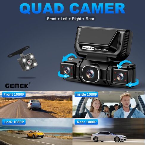 360 Degree View 4 Channel Dash Cam 5G WiFi & APP Control, GEMEK 2K Front and Rear Inside, Left Right Dash Camera for Cars Free 64GB TF Card, G-Sensor, Night Vision, 24H Parking Mode in Saudi Arabia