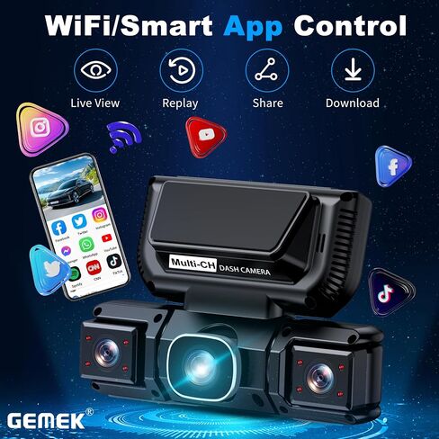 كاميرا داش كام ذات 4 قنوات عرض 360 درجة، 5G واي فاي والتحكم في التطبيق، GEMEK 2K أمامي وخلفي من الداخل، كاميرا داش يمين يسار للسيارات بطاقة TF سعة 64 جيجابايت مجانية، مستشعر G، رؤية ليلية، وضع انتظار السيارات 24 ساعة in Kuwait