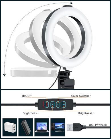 Ring Light for Computer Video Conference - Webcam Light for Monitor Clip On Remote Working Distance Learning Zoom Call Self Broadcasting and Live Streaming Influencer Light Laptop Video Conferencing in Saudi Arabia