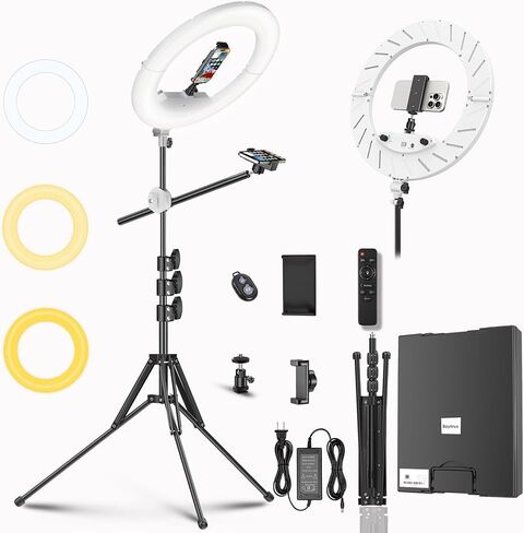 55W18 45cm Ring Light Kit [New Version] 6700K Dimmable LEDRinglightTripod Stand Dual Phone Holder for iPhone Selfie Makeup LashTattoo Studio Lighting Painting,Photo Video Recording (Black) in Saudi Arabia