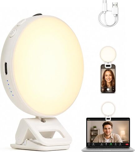 Viozon Selfie Light for iPhone Laptop, 3" Compact Clip on LED Phone Light with 360° Rotation, 1000mAh Type-C Rechargeable Zoom Meeting Light, 36H Runtime, Stepless Dimming 2800K-6500K, White in Saudi Arabia