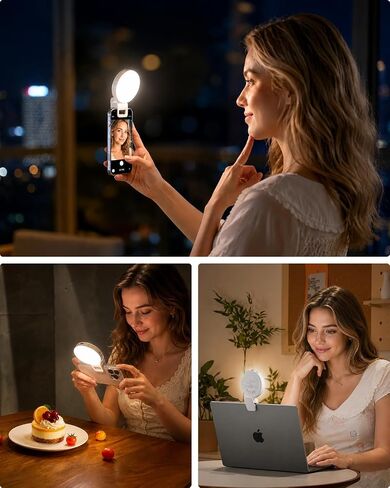 Viozon Selfie Light for iPhone Laptop, 3" Compact Clip on LED Phone Light with 360° Rotation, 1000mAh Type-C Rechargeable Zoom Meeting Light, 36H Runtime, Stepless Dimming 2800K-6500K, White in Saudi Arabia