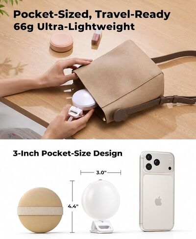 Viozon Selfie Light for iPhone Laptop, 3" Compact Clip on LED Phone Light with 360° Rotation, 1000mAh Type-C Rechargeable Zoom Meeting Light, 36H Runtime, Stepless Dimming 2800K-6500K, White in Saudi Arabia