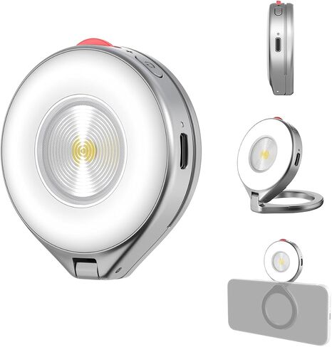 TELESIN 2 في 1 ضوء فلاش مغناطيسي وجمال سيلفي لهاتف iPhone، CRI 85+، 15 وات COB LED ضوء ملء الهاتف، ضوء Magsafe Selfie Light، قلاب 180 درجة، تحكم باستخدام زر وبلوتوث، لصور سيلفي ليلية، فضي in Kuwait