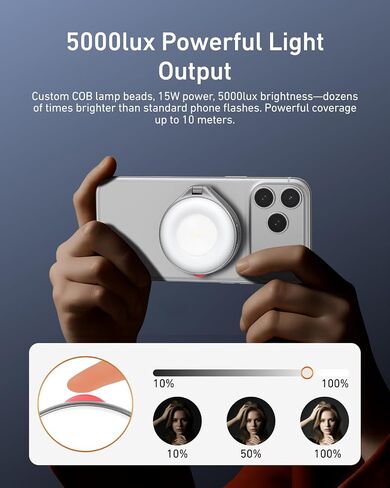 TELESIN 2 في 1 ضوء فلاش مغناطيسي وجمال سيلفي لهاتف iPhone، CRI 85+، 15 وات COB LED ضوء ملء الهاتف، ضوء Magsafe Selfie Light، قلاب 180 درجة، تحكم باستخدام زر وبلوتوث، لصور سيلفي ليلية، فضي in Kuwait
