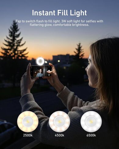 TELESIN 2 في 1 ضوء فلاش مغناطيسي وجمال سيلفي لهاتف iPhone، CRI 85+، 15 وات COB LED ضوء ملء الهاتف، ضوء Magsafe Selfie Light، قلاب 180 درجة، تحكم باستخدام زر وبلوتوث، لصور سيلفي ليلية، فضي in Kuwait