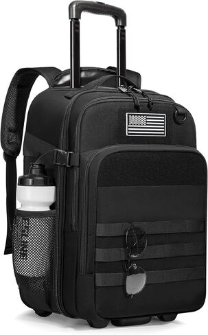17 Inch Rolling Tactical Laptop Backpack with Wheels for Men, Black | Wheeled Carry-On Luggage, 17" Laptop Sleeve, Accordion File Organizer, Molle Loop Panel, 3 Carrying Options in Saudi Arabia