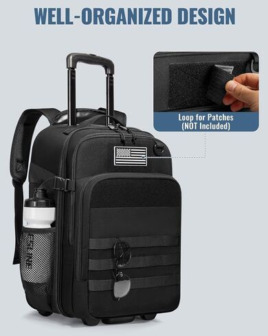17 Inch Rolling Tactical Laptop Backpack with Wheels for Men, Black | Wheeled Carry-On Luggage, 17" Laptop Sleeve, Accordion File Organizer, Molle Loop Panel, 3 Carrying Options in Saudi Arabia