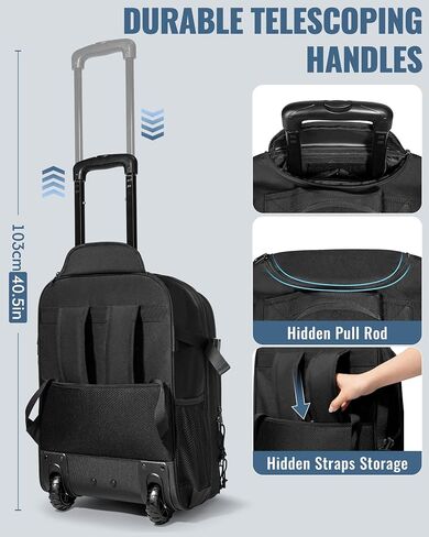 17 Inch Rolling Tactical Laptop Backpack with Wheels for Men, Black | Wheeled Carry-On Luggage, 17" Laptop Sleeve, Accordion File Organizer, Molle Loop Panel, 3 Carrying Options in Saudi Arabia