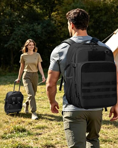 17 Inch Rolling Tactical Laptop Backpack with Wheels for Men, Black | Wheeled Carry-On Luggage, 17" Laptop Sleeve, Accordion File Organizer, Molle Loop Panel, 3 Carrying Options in Saudi Arabia