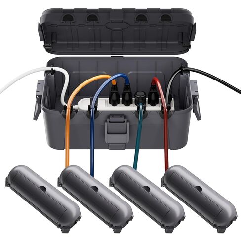 [5 Piece] RESTMO Outdoor Electrical Box Set（1 x Extra Large + 4 x Small） | IP54 Waterproof Extension Cord Cover for Power Strip, Outlet, Plug, Socket, Timer, Extension Cables, Holiday Light, Black in Kuwait