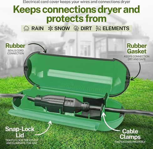 Outdoor Extension Cord Cover, Green | Keep Electrical Plugs Dry and Intact, Plug Wire Protector for Cables, Protect Connections in Saudi Arabia