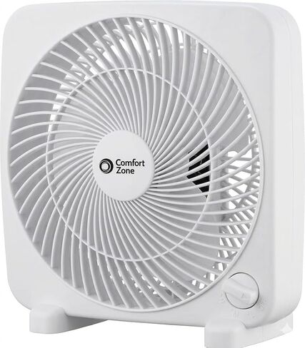Comfort Zone 9-inch Portable Box Fan, Black | Compact Desktop Cooling, 3-Speeds, Quiet Operation, ETL Listed in Saudi Arabia