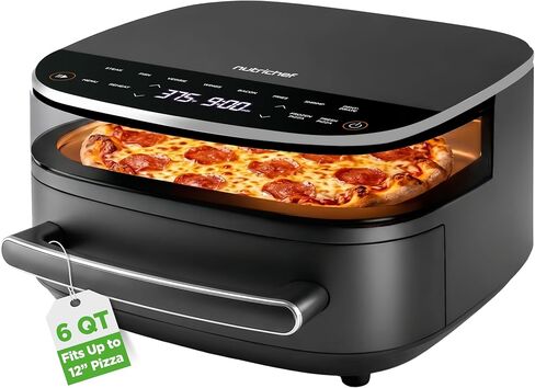 NutriChef 6 Quart Extra Large Air Fryer with 11-in-1 Cooking Presets | Extra-Large Basket Fits Up to 12" Pizza | Adjustable Temperature 450F & Timer Range | Dual Heat Source Technology | Grey in Saudi Arabia