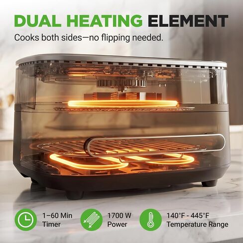 NutriChef 6 Quart Extra Large Air Fryer with 11-in-1 Cooking Presets | Extra-Large Basket Fits Up to 12" Pizza | Adjustable Temperature 450F & Timer Range | Dual Heat Source Technology | Grey in Saudi Arabia