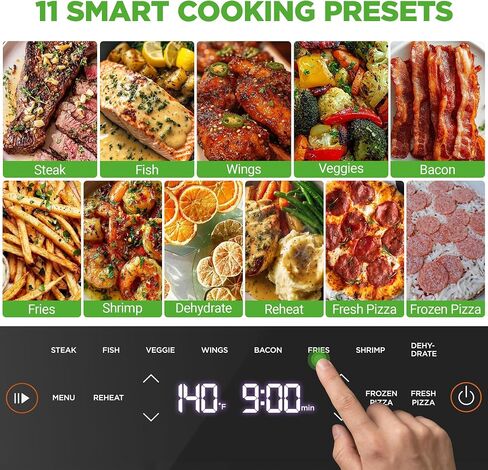 NutriChef 6 Quart Extra Large Air Fryer with 11-in-1 Cooking Presets | Extra-Large Basket Fits Up to 12" Pizza | Adjustable Temperature 450F & Timer Range | Dual Heat Source Technology | Grey in Saudi Arabia