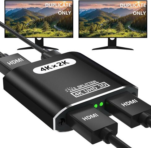 HDMI Splitter 1 in 2 Out, 4K HDMI Splitter for Dual Monitors Supports 3D Full HD 1080P Aluminum Dual Monitor Compatible for PS4 Fire Stick HDTV(1 Source to 2 Displays) in Kuwait