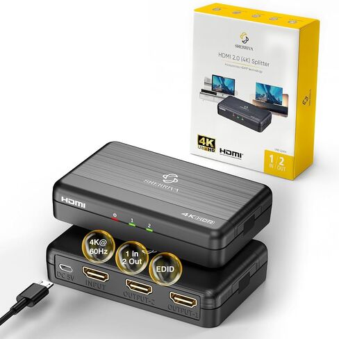 4K HDMI Splitter 1 in 4 Out (Mirror Only) – HDMI 2.0 4K@60Hz, 1080p@240Hz | Auto Downscaling, EDID, 18Gbps, HDCP 2.2, Smart Power Detection, Duplicate 1 Source to 4 Displays for TV, Monitor, Projector in Saudi Arabia