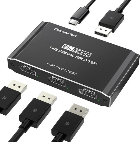 DisplayPort Splitter 1 in 3 Out, 8K@60Hz DSC, Triple Display MST Hub, DisplayPort Multi-Monitor Adapter, Extended/Mirror Mode for Desktops/Graphics Cards (AMD/Intel), for HP/Dell/Mini PC in Kuwait