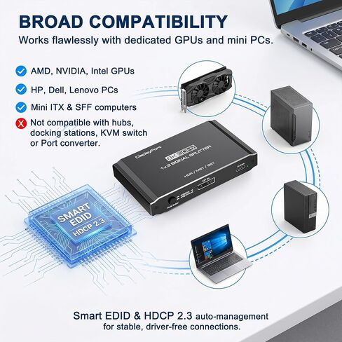 DisplayPort Splitter 1 in 3 Out, 8K@60Hz DSC, Triple Display MST Hub, DisplayPort Multi-Monitor Adapter, Extended/Mirror Mode for Desktops/Graphics Cards (AMD/Intel), for HP/Dell/Mini PC in Kuwait
