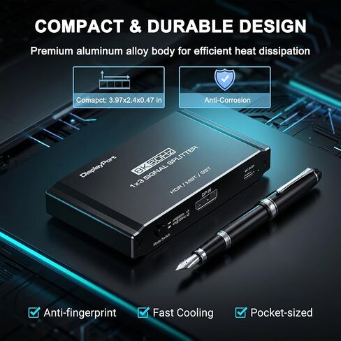 DisplayPort Splitter 1 in 3 Out, 8K@60Hz DSC, Triple Display MST Hub, DisplayPort Multi-Monitor Adapter, Extended/Mirror Mode for Desktops/Graphics Cards (AMD/Intel), for HP/Dell/Mini PC in Kuwait