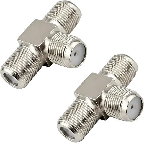 F-Type 3 Way Coaxial Splitter, 75 Ohm Coaxial Cable Splitter T-Shape Adapter, F Female to 2 Female – for TV, Antenna, Cable Box, Satellite, VCR, Signal Combiner, Free Hanging, Nickel-Plated, 2 Pack in Saudi Arabia