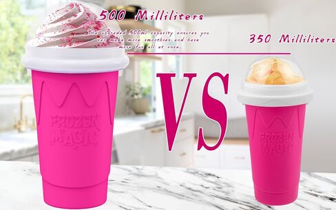 500ML Slushie Maker Cup,Quick Frozen Magic Cups for Homemade Milk Shake Ice Cream Maker, Double Layer Squeeze Slushy Maker Cup, Birthday Gifts for Mother Father,Friends,Family(Pink, 500ML) in Saudi Arabia