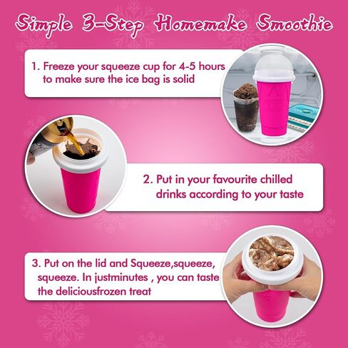 500ML Slushie Maker Cup,Quick Frozen Magic Cups for Homemade Milk Shake Ice Cream Maker, Double Layer Squeeze Slushy Maker Cup, Birthday Gifts for Mother Father,Friends,Family(Pink, 500ML) in Saudi Arabia