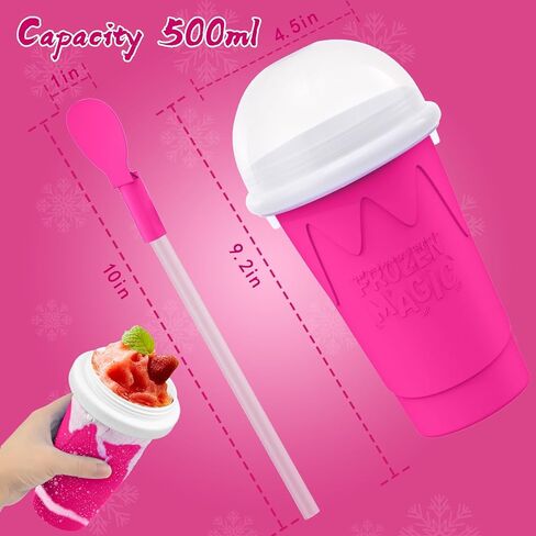 500ML Slushie Maker Cup,Quick Frozen Magic Cups for Homemade Milk Shake Ice Cream Maker, Double Layer Squeeze Slushy Maker Cup, Birthday Gifts for Mother Father,Friends,Family(Pink, 500ML) in Saudi Arabia