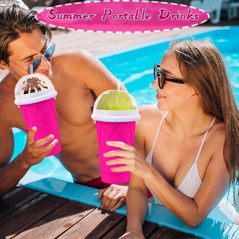 500ML Slushie Maker Cup,Quick Frozen Magic Cups for Homemade Milk Shake Ice Cream Maker, Double Layer Squeeze Slushy Maker Cup, Birthday Gifts for Mother Father,Friends,Family(Pink, 500ML) in Saudi Arabia