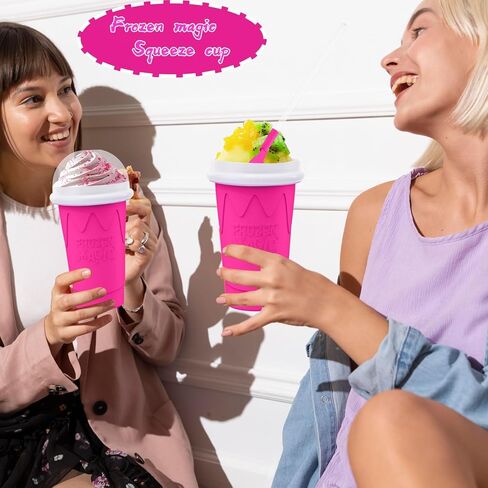 500ML Slushie Maker Cup,Quick Frozen Magic Cups for Homemade Milk Shake Ice Cream Maker, Double Layer Squeeze Slushy Maker Cup, Birthday Gifts for Mother Father,Friends,Family(Pink, 500ML) in Saudi Arabia