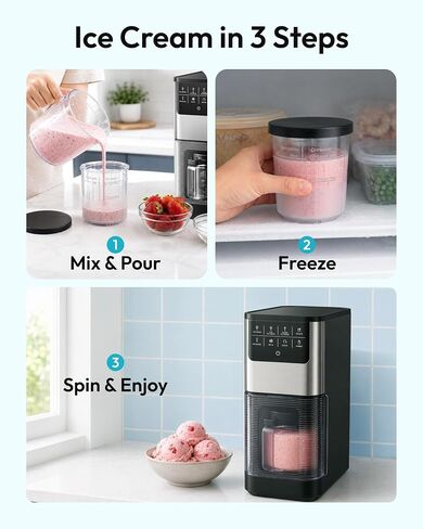 EUHOMY 7-in-1 Ice Cream Maker, 2 Pints for Gelato, Sorbet & Milkshakes | One Touch Ice Cream Machine, Frozen Yogurt Maker, 800W Mix-in & Re-Spin , Stainless Steel Magnetic Blade, Dishwasher Safe in Saudi Arabia