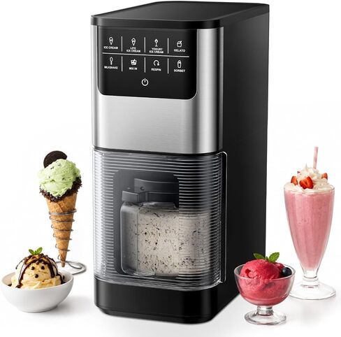 EUHOMY 7-in-1 Ice Cream Maker, 2 Pints for Gelato, Sorbet & Milkshakes | One Touch Ice Cream Machine, Frozen Yogurt Maker, 800W Mix-in & Re-Spin , Stainless Steel Magnetic Blade, Dishwasher Safe in Saudi Arabia