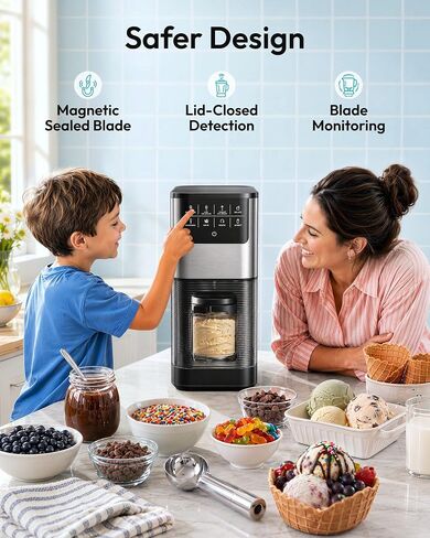 EUHOMY 7-in-1 Ice Cream Maker, 2 Pints for Gelato, Sorbet & Milkshakes | One Touch Ice Cream Machine, Frozen Yogurt Maker, 800W Mix-in & Re-Spin , Stainless Steel Magnetic Blade, Dishwasher Safe in Saudi Arabia