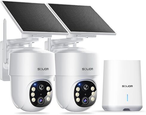 SOLIOM- 5MP Security Cameras Wireless Outdoor, No Subscription & Solar Powered,4-Cam Pack Cameras for Home Security with 360° Auto Motion Tracking, 3K Color Night Vision,5G & 2.4G Router Compatible in Saudi Arabia