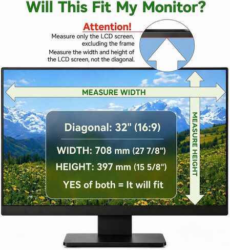 2 Pack 32 inch Computer Privacy Screen Filter for 16:9 Aspect Ratio Widescreen Monitor,32in Curved Computer Monitor Privacy Shield Anti Glare Eye Protection, Anti-Scratch Removable Protector Film in Saudi Arabia