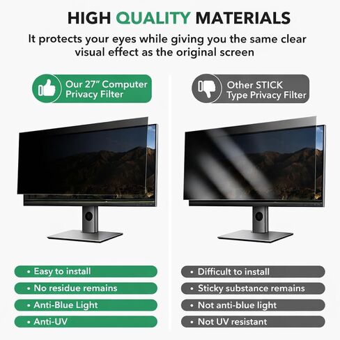 27 inch Computer Privacy Screen Filter for 16:9 Aspect Ratio Widescreen Monitor,27in Curved Computer Monitor Privacy Shield Anti Glare Eye Protection, Anti-Scratch Removable Protector Film in Saudi Arabia