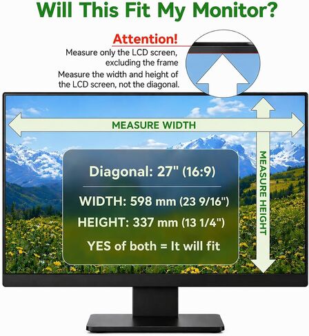 27 inch Computer Privacy Screen Filter for 16:9 Aspect Ratio Widescreen Monitor,27in Curved Computer Monitor Privacy Shield Anti Glare Eye Protection, Anti-Scratch Removable Protector Film in Saudi Arabia