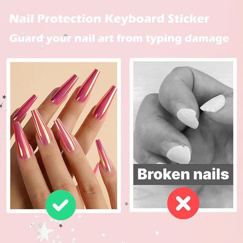100 Pcs Glass Silicone Nail Art Typing Stickers, Clear Glass Long Nail Keyboard Cover, Reusable Adhesive Protective Nail Stickers for Laptop, PC, Desktop in Saudi Arabia