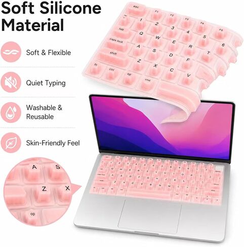 Pink Silicone Keyboard Cover for Long Nails, Raised Keys for Acrylic Nails - Thin Laptop Keyboard Cover Skin, Dustproof & Washable, Compatible with MacBook Neo/Air/Pro 13" 14" 16" (2020-2026) in Saudi Arabia