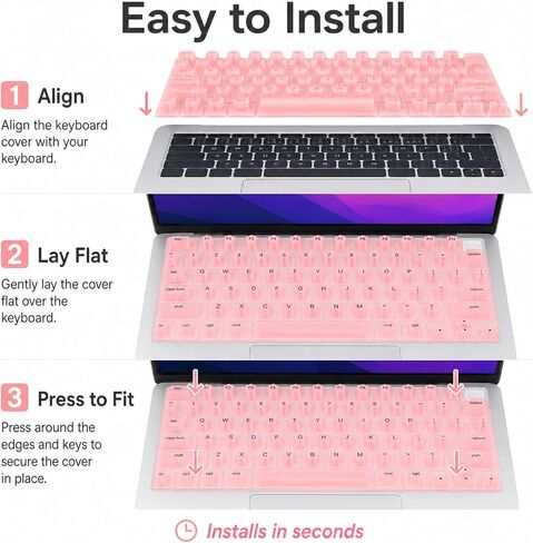 Pink Silicone Keyboard Cover for Long Nails, Raised Keys for Acrylic Nails - Thin Laptop Keyboard Cover Skin, Dustproof & Washable, Compatible with MacBook Neo/Air/Pro 13" 14" 16" (2020-2026) in Saudi Arabia
