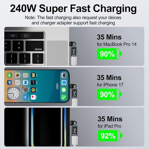 محول USB-C مغناطيسي بقدرة 240 وات، شاشة عرض طاقة LED، موصل 9 سنون | دوران 360 درجة وتصميم قابل للطي 180 درجة، محول مغناطيسي بزاوية يمنى 90 درجة لأجهزة ماك بوك وآيفون 15/16/17 وسامسونج والكمبيوتر المحمول والكمبيوتر اللوحي in Kuwait