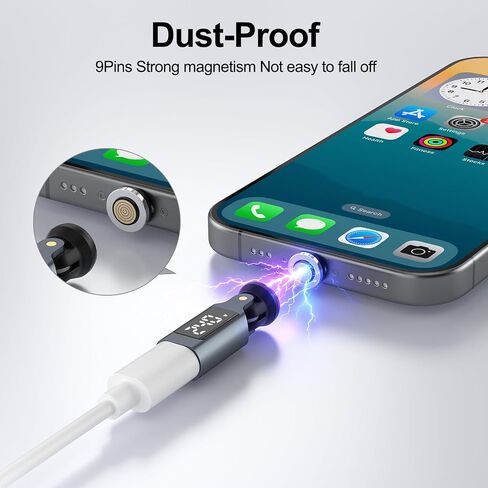 محول USB-C مغناطيسي بقدرة 240 وات، شاشة عرض طاقة LED، موصل 9 سنون | دوران 360 درجة وتصميم قابل للطي 180 درجة، محول مغناطيسي بزاوية يمنى 90 درجة لأجهزة ماك بوك وآيفون 15/16/17 وسامسونج والكمبيوتر المحمول والكمبيوتر اللوحي in Kuwait