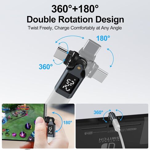 محول USB-C مغناطيسي بقدرة 240 وات، شاشة عرض طاقة LED، موصل 9 سنون | دوران 360 درجة وتصميم قابل للطي 180 درجة، محول مغناطيسي بزاوية يمنى 90 درجة لأجهزة ماك بوك وآيفون 15/16/17 وسامسونج والكمبيوتر المحمول والكمبيوتر اللوحي in Kuwait