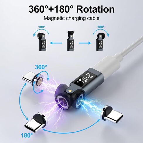 محول USB-C مغناطيسي بقدرة 240 وات، شاشة عرض طاقة LED، موصل 9 سنون | دوران 360 درجة وتصميم قابل للطي 180 درجة، محول مغناطيسي بزاوية يمنى 90 درجة لأجهزة ماك بوك وآيفون 15/16/17 وسامسونج والكمبيوتر المحمول والكمبيوتر اللوحي in Kuwait