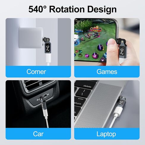 محول USB-C مغناطيسي بقدرة 240 وات، شاشة عرض طاقة LED، موصل 9 سنون | دوران 360 درجة وتصميم قابل للطي 180 درجة، محول مغناطيسي بزاوية يمنى 90 درجة لأجهزة ماك بوك وآيفون 15/16/17 وسامسونج والكمبيوتر المحمول والكمبيوتر اللوحي in Kuwait